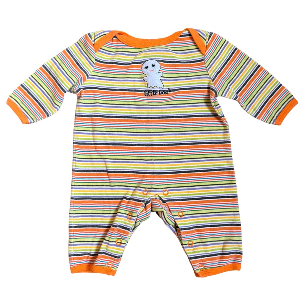 Celebrate Halloween Baby Ghost Striped Long Sleeve Romper 6-9M Orange Multi
